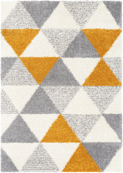 Reily Mid-Century Modern Geometric Triangle Pattern Yellow Shag Rug ARD-11