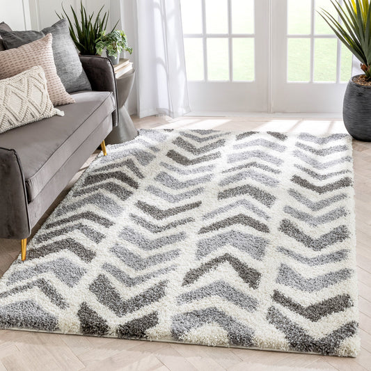 Kylar Nordic Chevron Pattern Black Shag Rug ARD-23