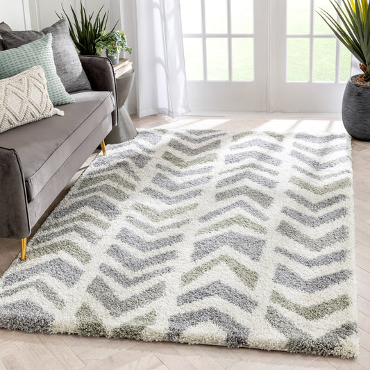 Kylar Nordic Chevron Pattern Teal Shag Rug ARD-26