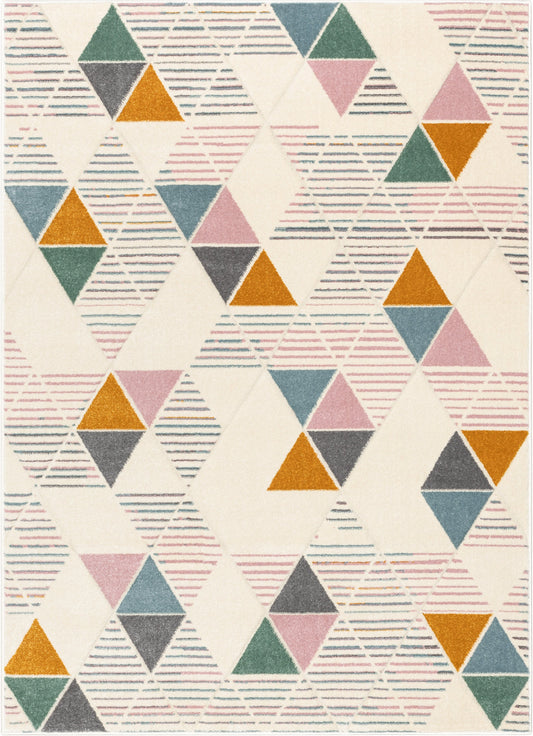 Maisy Modern Geometric Ivory Multi 3D Hand-Carved Rug AST-22