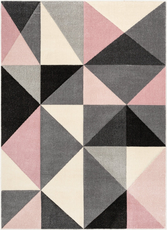 Nia Modern Geometric Blush Grey 3D Hand-Carved Rug AST-39