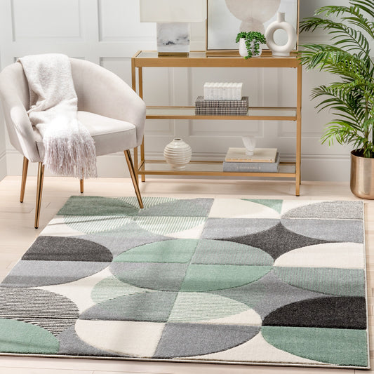 Landon Modern Geometric Green 3D Hand-Carved Rug AST-45
