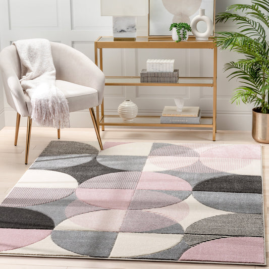 Landon Modern Geometric Light Pink 3D Hand-Carved Rug AST-49