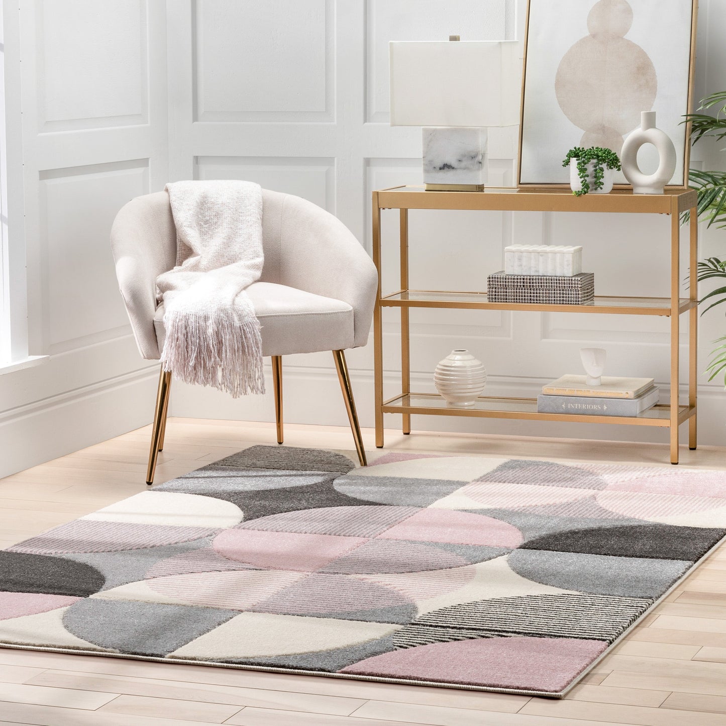 Landon Modern Geometric Light Pink 3D Hand-Carved Rug AST-49