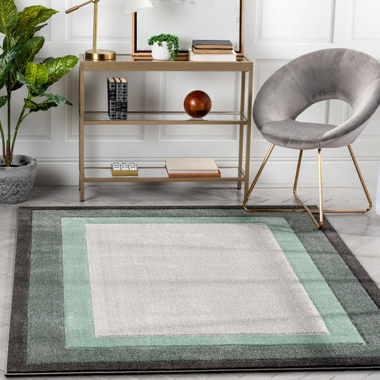 Arian Modern Border Pattern Green 3D Hand-Carved Rug AST-55