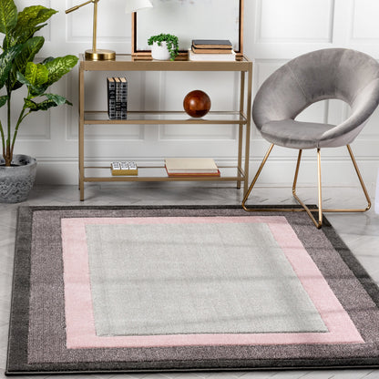 Arian Modern Border Pattern Blush 3D Hand-Carved Rug AST-59