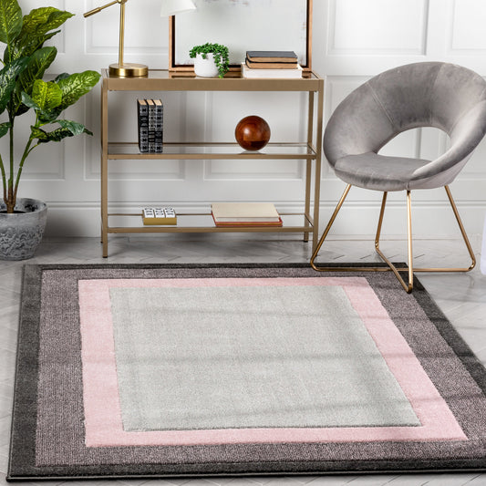 Arian Modern Border Pattern Blush 3D Hand-Carved Rug AST-59