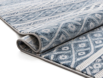 Ashley Tribal Geometric Blue High-Low Rug AV-04