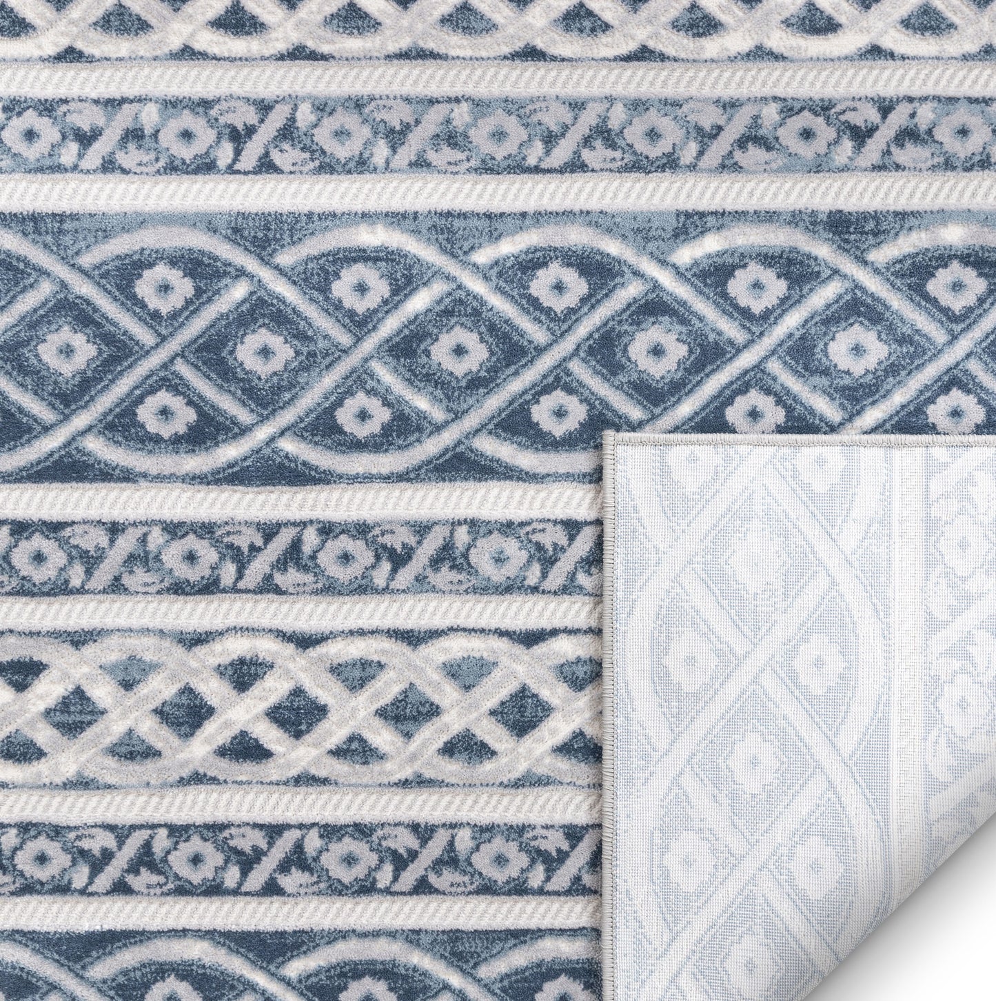 Ashley Tribal Geometric Blue High-Low Rug AV-04