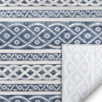 Ashley Tribal Geometric Blue High-Low Rug AV-04