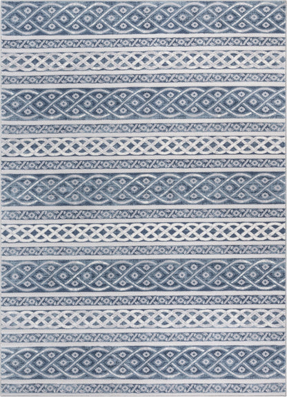 Ashley Tribal Geometric Blue High-Low Rug AV-04