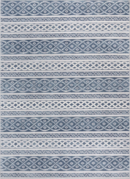 Ashley Tribal Geometric Blue High-Low Rug AV-04
