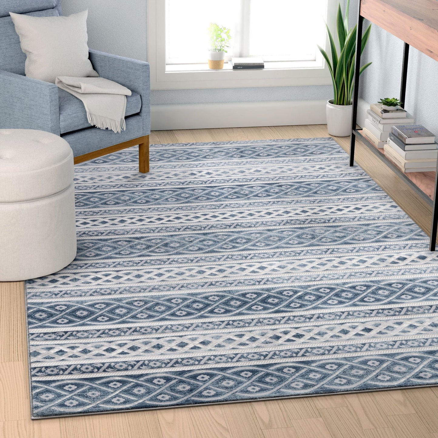Ashley Tribal Geometric Blue High-Low Rug AV-04