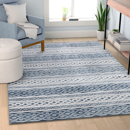Ashley Tribal Geometric Blue High-Low Rug AV-04