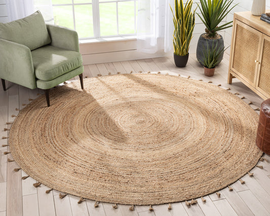 Philomena Bohemian Hand-Braided Jute Natural Textured Rug AVA-12