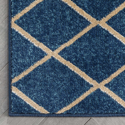 Aiden Trellis Modern Blue Gold Soft Rug BAL-24