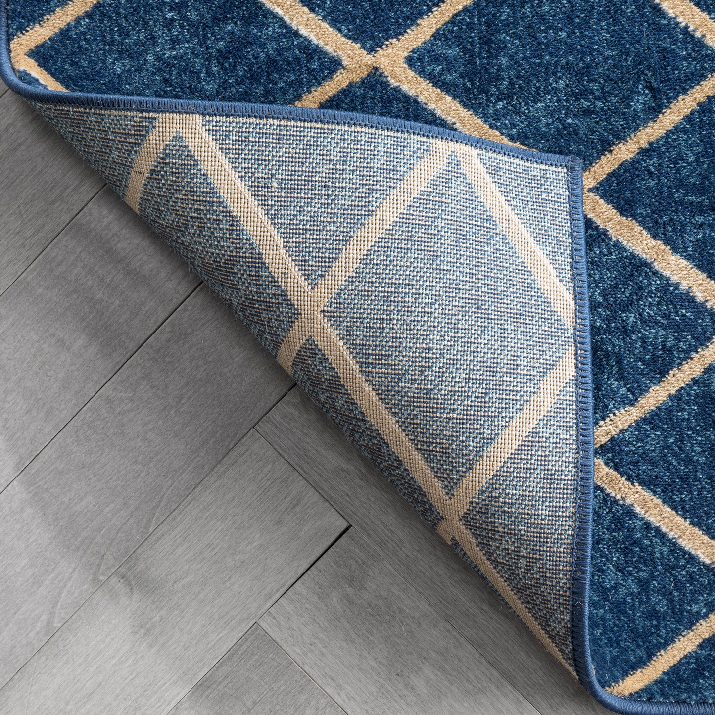 Aiden Trellis Modern Blue Gold Soft Rug BAL-24