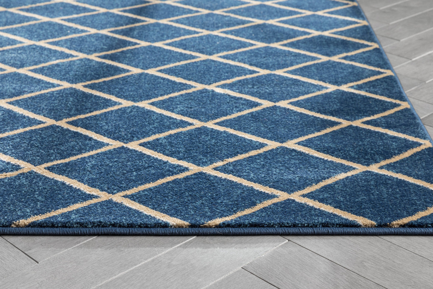 Aiden Trellis Modern Blue Gold Soft Rug BAL-24