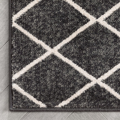 Aiden Trellis Modern Dark Grey Soft Rug BAL-27