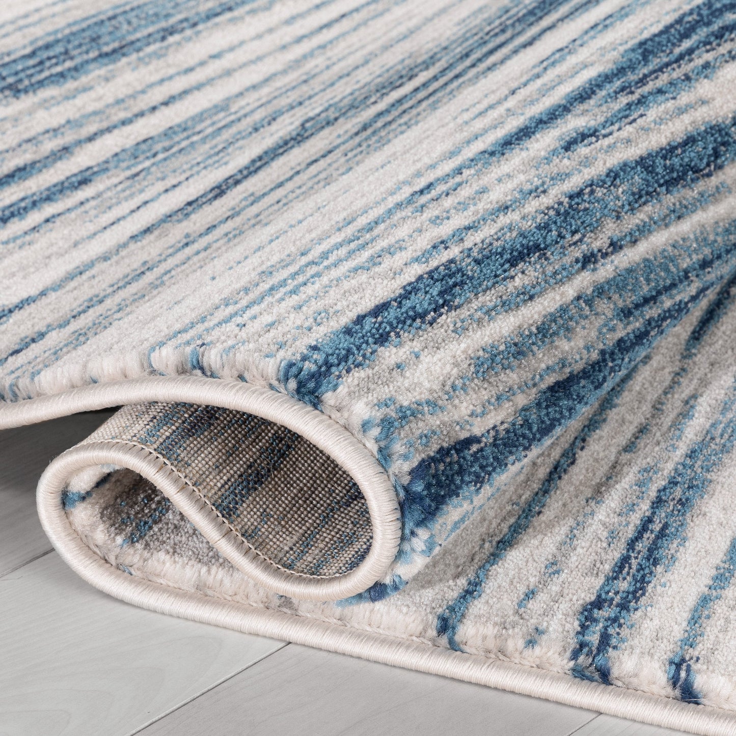 Sebastian Striation Modern Blue Ivory Soft Rug BAL-44