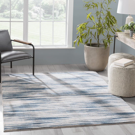Sebastian Striation Modern Blue Ivory Soft Rug BAL-44