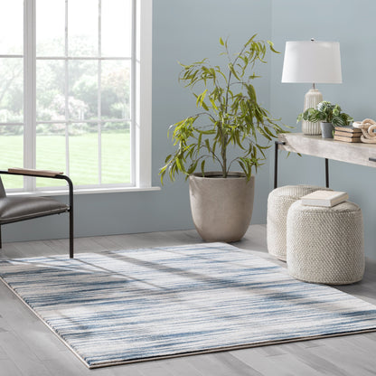 Sebastian Striation Modern Blue Ivory Soft Rug BAL-44
