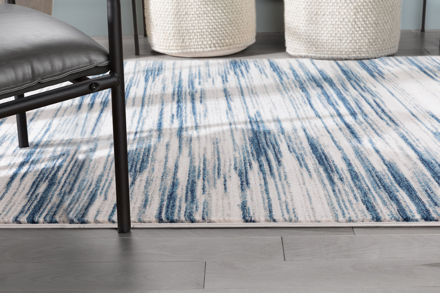 Sebastian Striation Modern Blue Ivory Soft Rug BAL-44