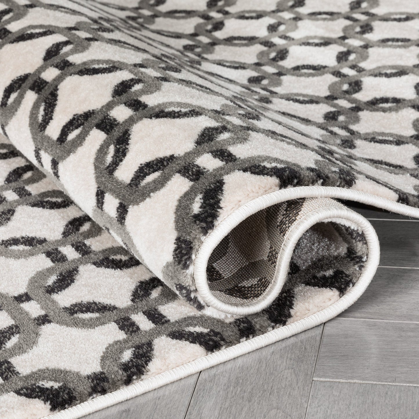 Levi Modern Geometric Ivory Grey Soft Rug BAL-52