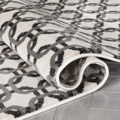 Levi Modern Geometric Ivory Grey Soft Rug BAL-52