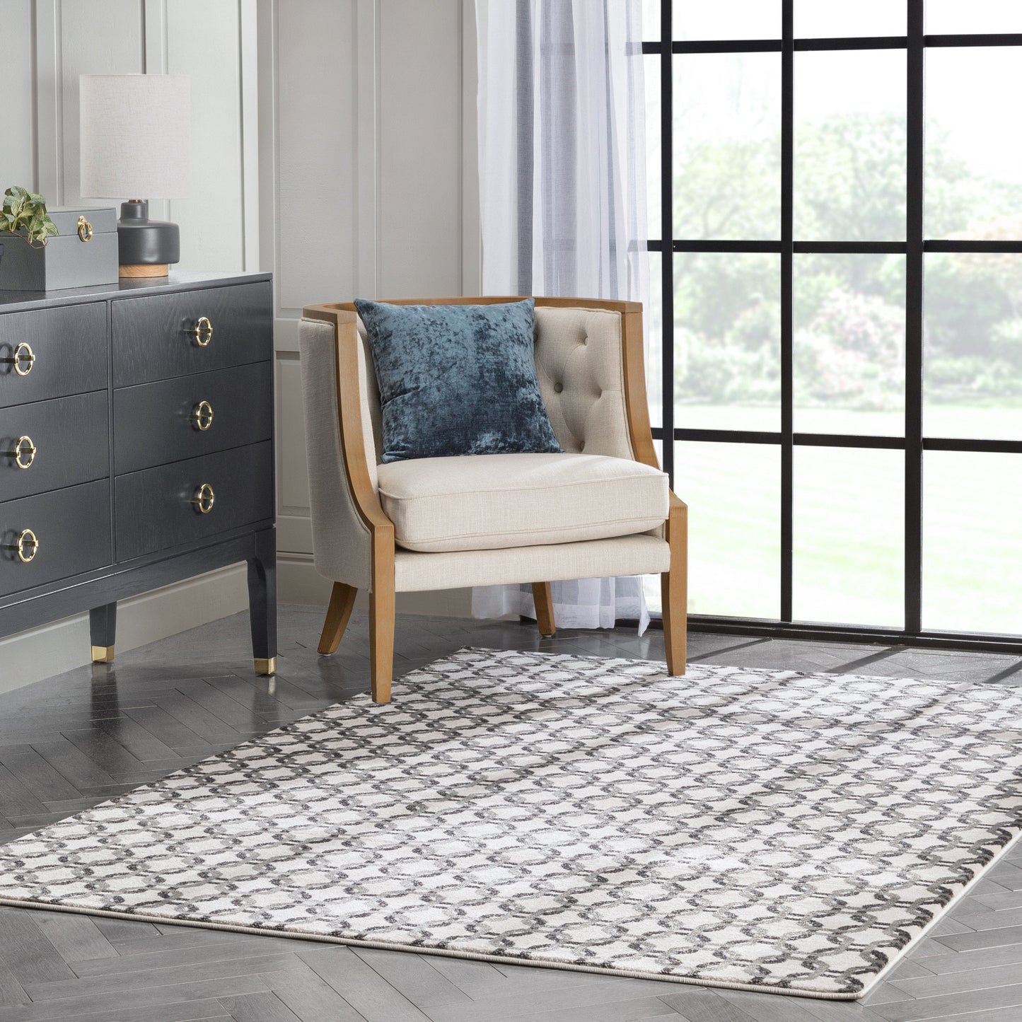 Levi Modern Geometric Ivory Grey Soft Rug BAL-52