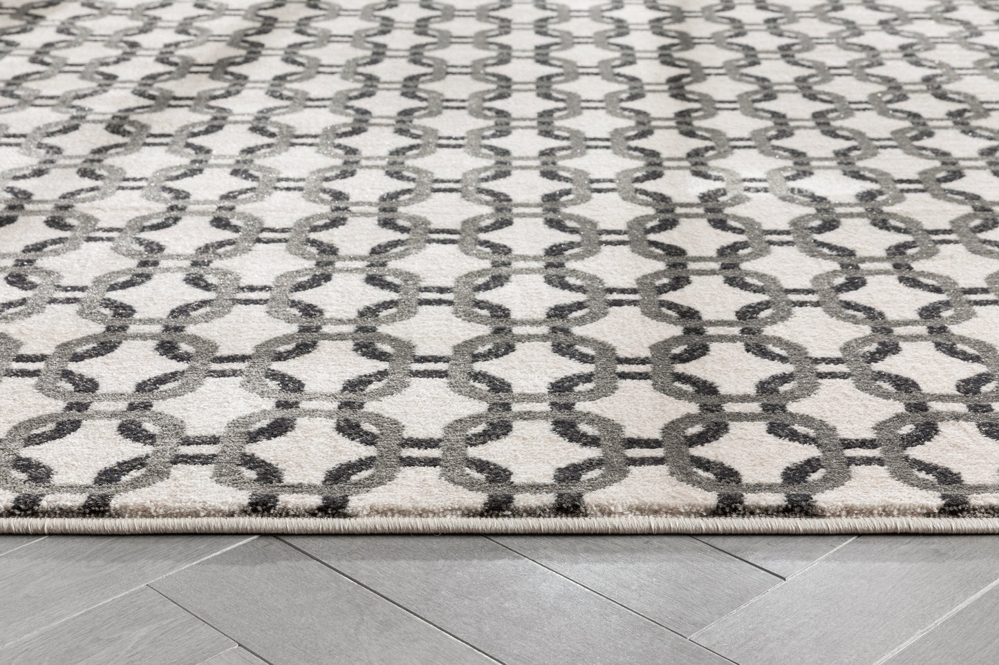 Levi Modern Geometric Ivory Grey Soft Rug BAL-52