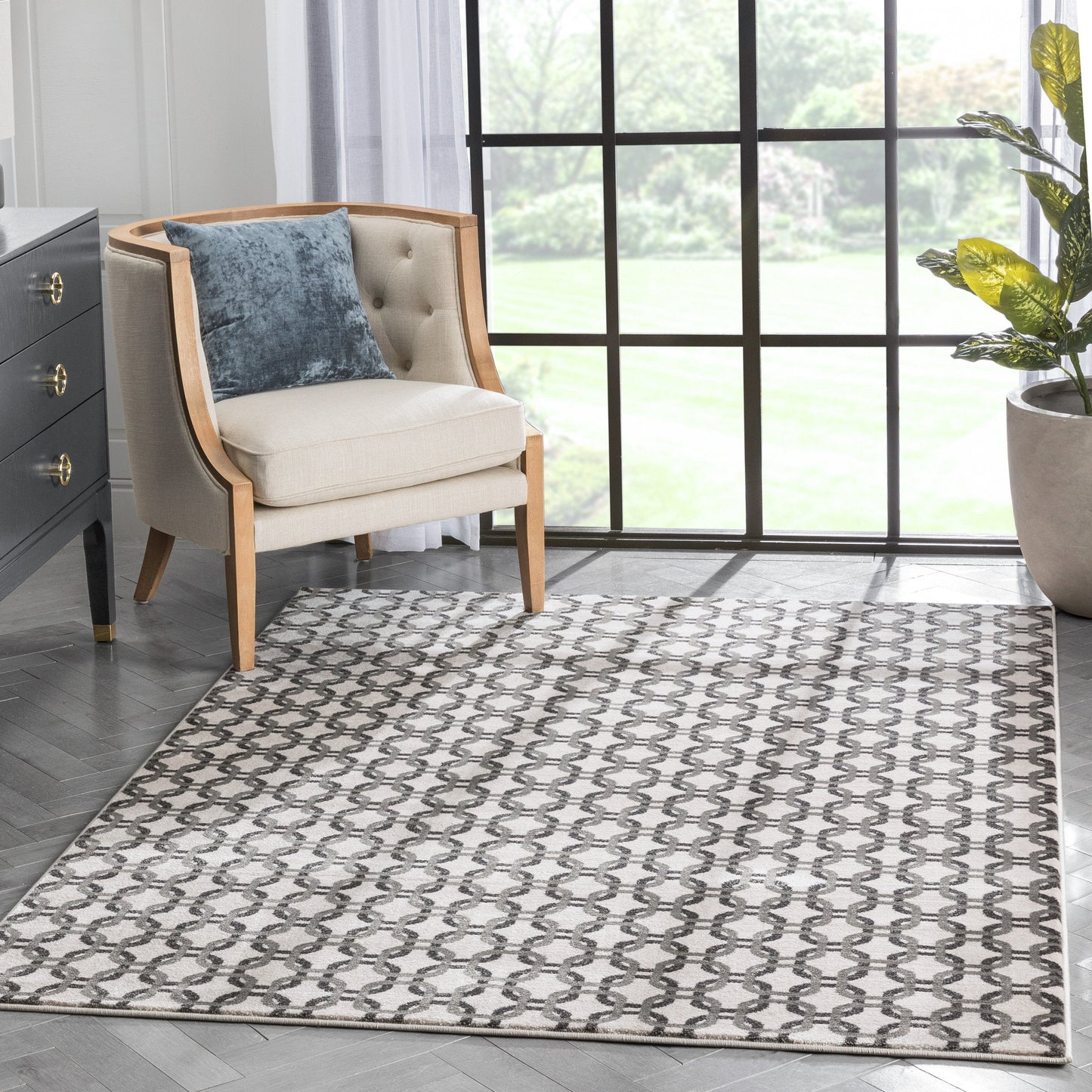 Levi Modern Geometric Ivory Grey Soft Rug BAL-52