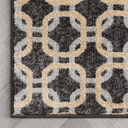 Levi Modern Geometric Grey Gold Soft Rug BAL-57