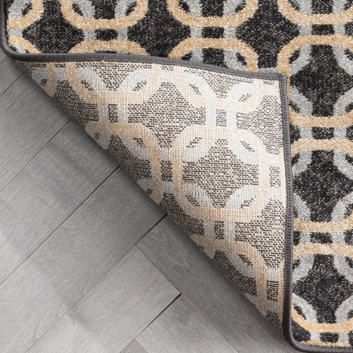 Levi Modern Geometric Grey Gold Soft Rug BAL-57