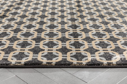 Levi Modern Geometric Grey Gold Soft Rug BAL-57