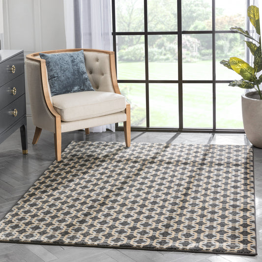 Levi Modern Geometric Grey Gold Soft Rug BAL-57