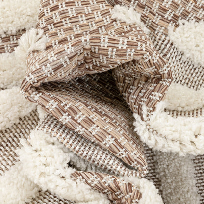 Luna Tribal Moroccan Diamond Pattern Beige High-Low Flat-Weave Rug BG-52