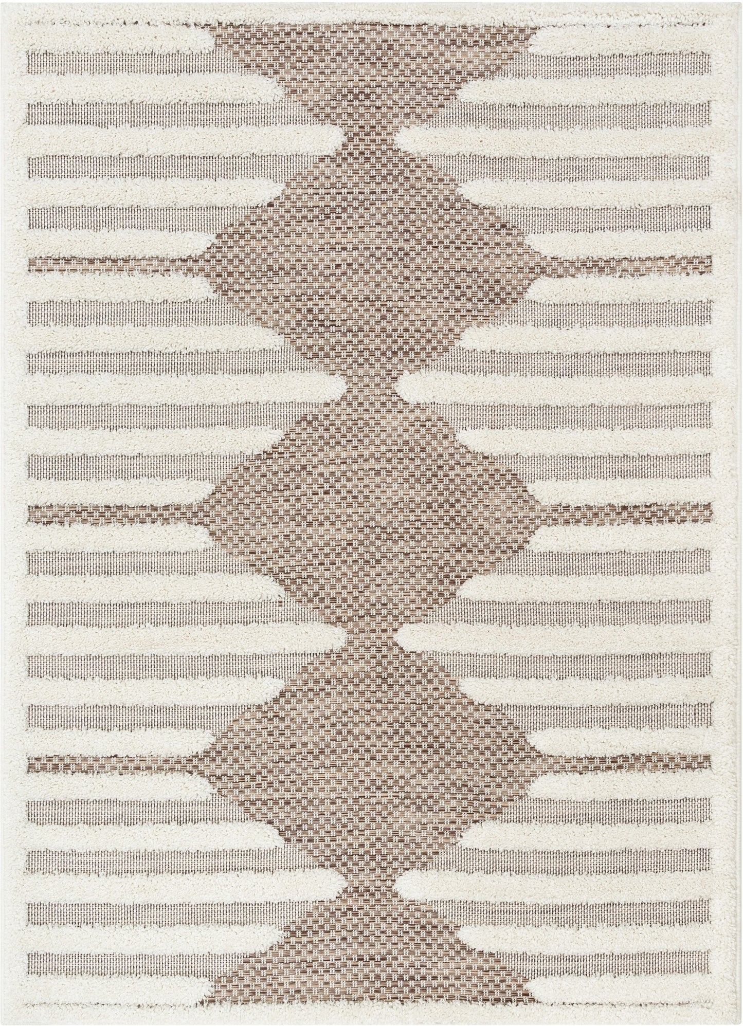 Luna Tribal Moroccan Diamond Pattern Beige High-Low Flat-Weave Rug BG-52