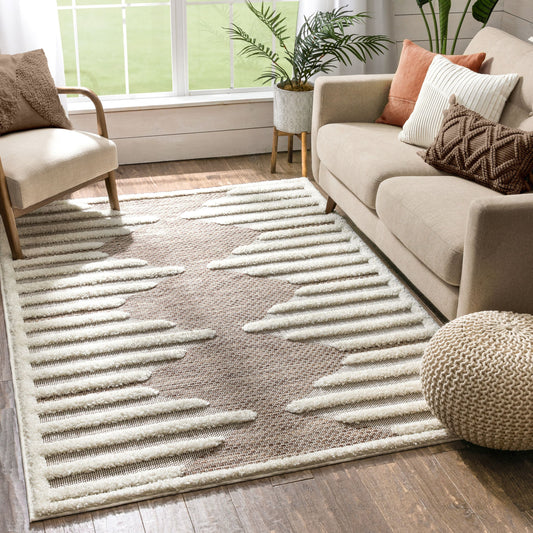 Luna Tribal Moroccan Diamond Pattern Beige High-Low Flat-Weave Rug BG-52