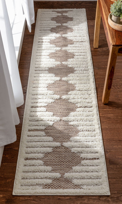 Luna Tribal Moroccan Diamond Pattern Beige High-Low Flat-Weave Rug BG-52