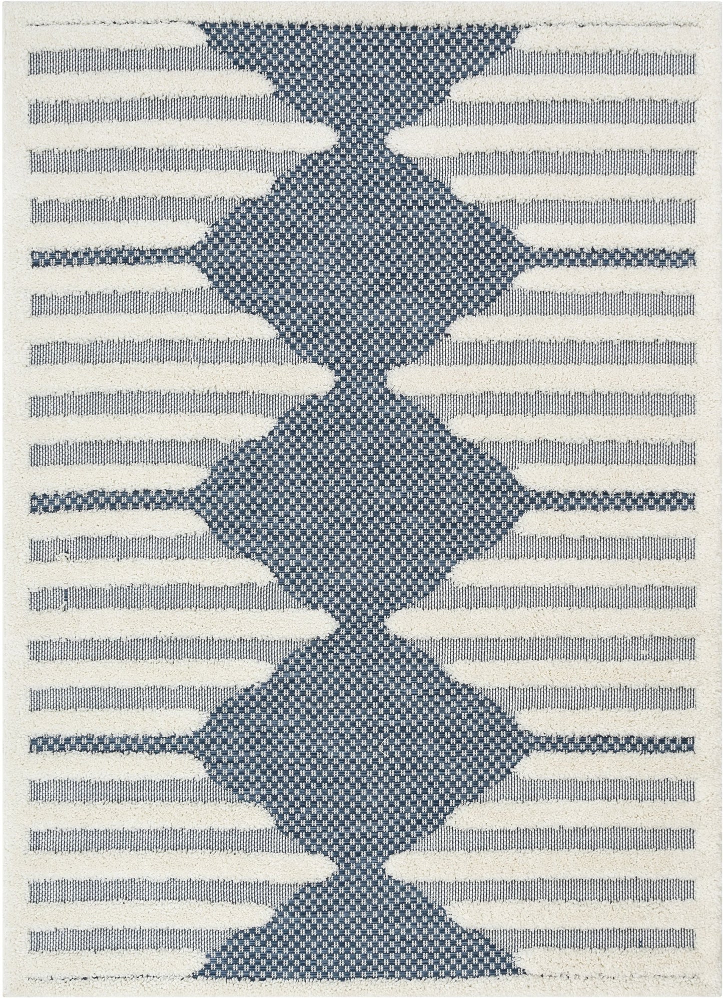 Luna Tribal Moroccan Diamond Pattern Blue High-Low Flat-Weave Rug BG-54-