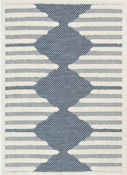 Luna Tribal Moroccan Diamond Pattern Blue High-Low Flat-Weave Rug BG-54-
