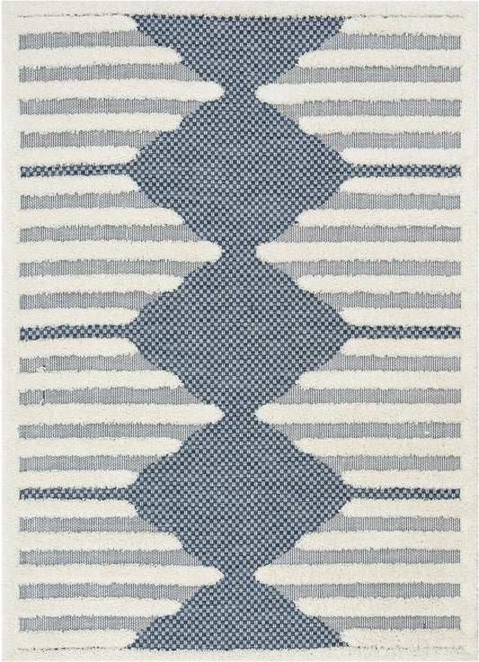 Luna Tribal Moroccan Diamond Pattern Blue High-Low Flat-Weave Rug BG-54-