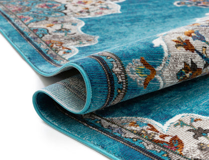 Aidan Bohemian Vintage Floral Mandala Blue Rug BL-26