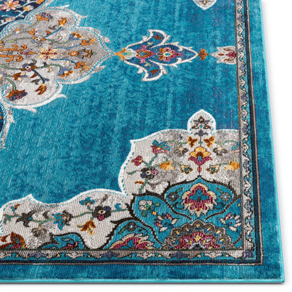 Aidan Bohemian Vintage Floral Mandala Blue Rug BL-26