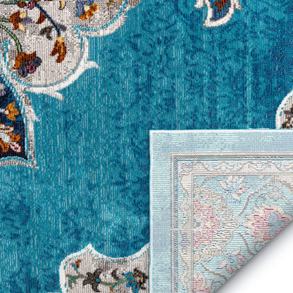 Aidan Bohemian Vintage Floral Mandala Blue Rug BL-26