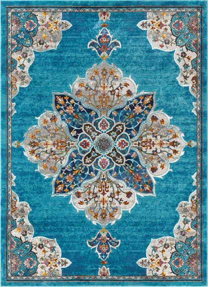 Aidan Bohemian Vintage Floral Mandala Blue Rug BL-26