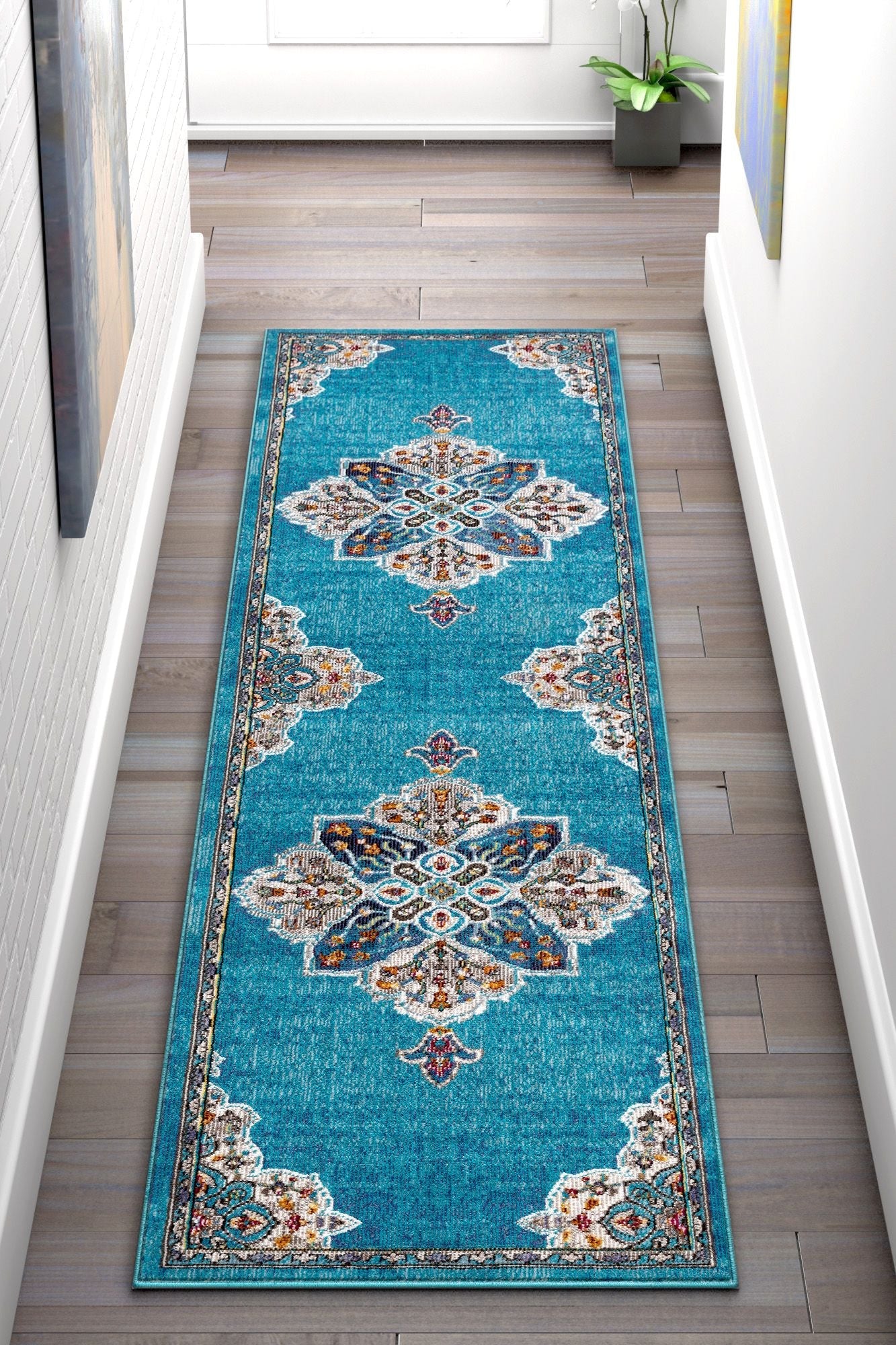 Aidan Bohemian Vintage Floral Mandala Blue Rug BL-26