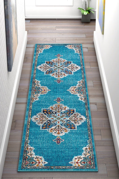 Aidan Bohemian Vintage Floral Mandala Blue Rug BL-26