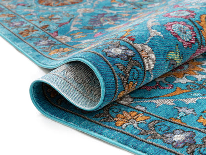 Sabra Bohemian Vintage Panel Floral Blue Rug BL-44